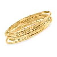 18kt Gold Over Sterling Jewelry Set: Five Textured Bangle Bracelets