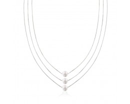 Sterling Silver Three-Strand Layered Bead Necklace. 18"