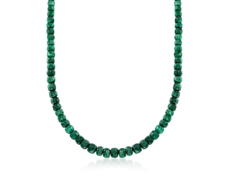 90.00 ct. t.w. Emerald Bead Necklace with Sterling Silver 90.00 ct. t.w. Emerald Bead Necklace with Sterling Silver