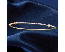 .25 ct. t.w. Diamond Bar Bangle Bracelet in Sterling Silver and 18kt Yellow Gold Over Sterling Silver