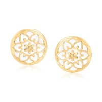 18kt Gold Over Sterling and White Enamel Floral Button Earrings