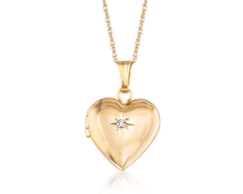 Child's 14kt Yellow Gold Small Heart Locket Necklace with Diamond Accent. 15" Child's 14kt Yellow Gold Small Heart Locket Necklace with Diamond Accent. 15"
