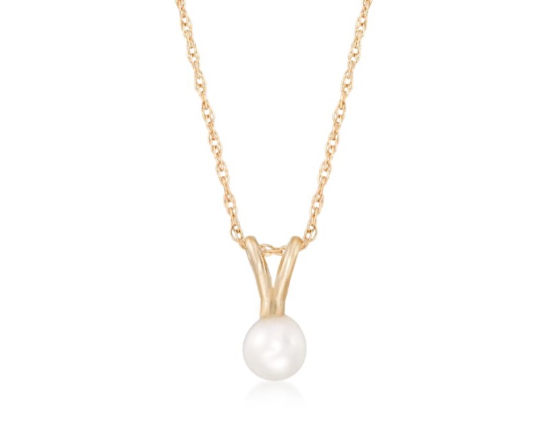 Child's 4mm Cultured Pearl Solitaire Necklace in 14kt Yellow Gold. 15" Child's 4mm Cultured Pearl Solitaire Necklace in 14kt Yellow Gold. 15"