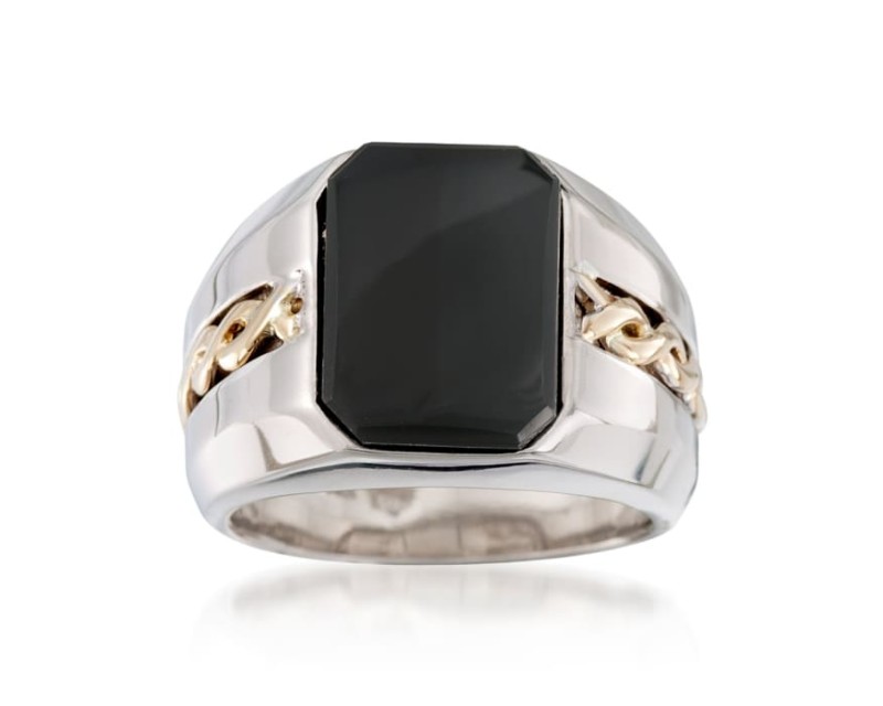Men's Black Onyx Ring in Sterling Silver and 14kt Yellow Gold Men's Black Onyx Ring in Sterling Silver and 14kt Yellow Gold