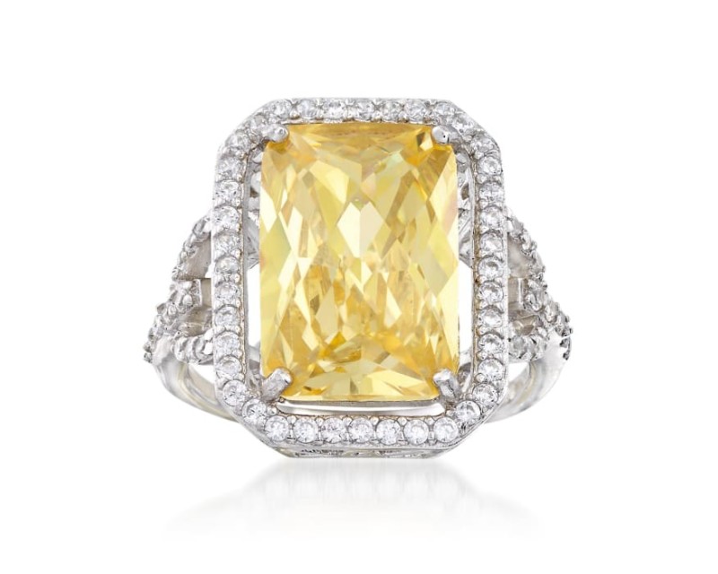 5.00 Carat Canary Yellow CZ and 1.10 ct. t.w. White CZ Ring in Sterling Silver 5.00 Carat Canary Yellow CZ and 1.10 ct. t.w. White CZ Ring in Sterling Silver