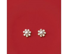 Child's 2mm Cultured Pearl Flower Earrings with .15 ct. t.w. CZs in 14kt Yellow Gold