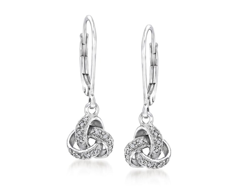 Diamond-Accented Love Knot Drop Earrings in Sterling Silver Diamond-Accented Love Knot Drop Earrings in Sterling Silver
