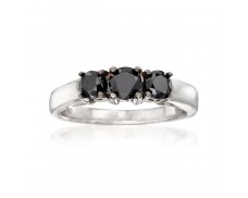 1.00 ct. t.w. Black Diamond Three-Stone Ring in Sterling Silver