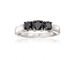 1.00 ct. t.w. Black Diamond Three-Stone Ring in Sterling Silver