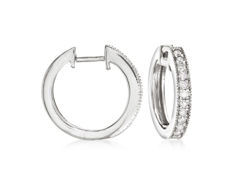 .25 ct. t.w. Diamond Milgrain Hoop Earrings in Sterling Silver. 1/2" .25 ct. t.w. Diamond Milgrain Hoop Earrings in Sterling Silver. 1/2"